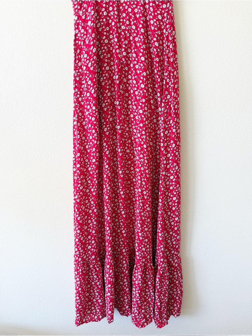 VICI Red Floral Maxi Dress Smocked Back Ruffle Strap Tiered Hem Rayon - Picture 9 of 13